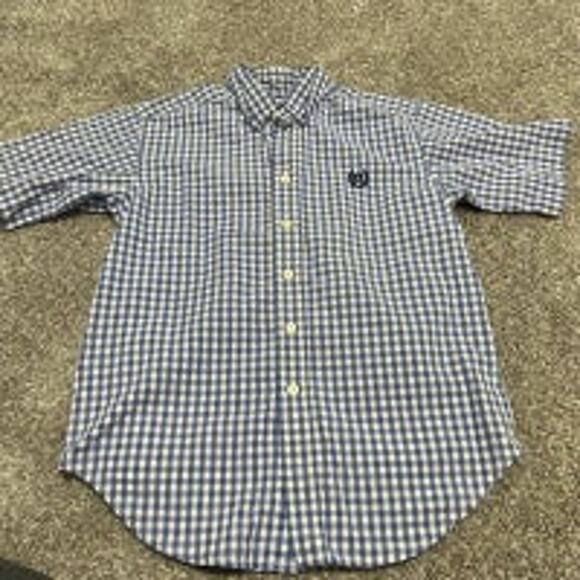 Chaps Blue White Checkered Shortsleeve Button Down size 8 - Picture 1 of 2